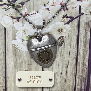 Demdaco Silver and Gold Tone Brass Heart Locket Necklace with Box